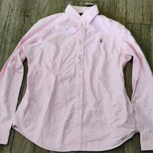 Polo Ralph Lauren Shirt Large L Mens Striped Custom Fit Cotton Long Sleeve Pink